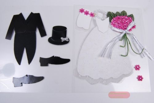 Bild von Bastelset, Brautpaar 8cm - 6 Motive klebend, weiss/schwarz