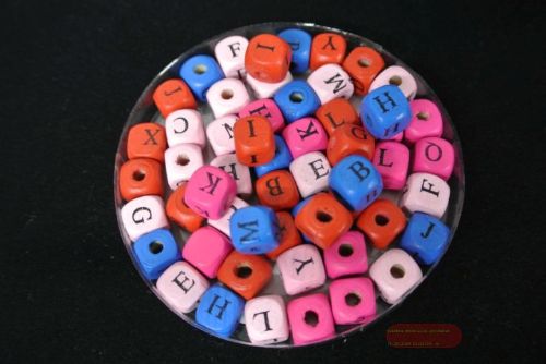 Bild von Letterbeads, Holz 10mm - 54 Stk, pink/rosa/gelb