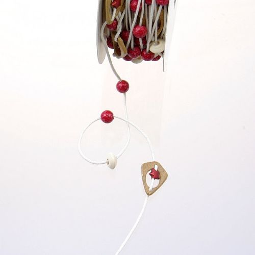 Bild von Girlande 5m/ 30mm, Naturholzperlen, rot