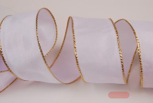 Bild von Band 25m/ 40mm, uni Gold-/Si-Kante, weiss/gold