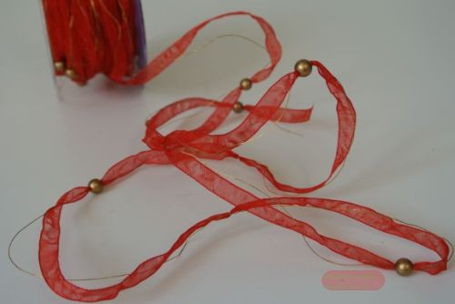 Bild von Girlande 10m/ 10mm, Organza mit Perlen, rot