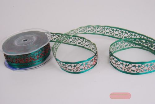 Bild von Band 20m/ 25mm, Deko gestanzt, grün/rubin