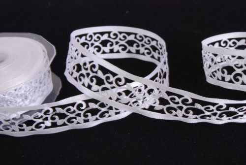 Bild von Band 20m/ 25mm, Deko gestanzt, weiss/silber