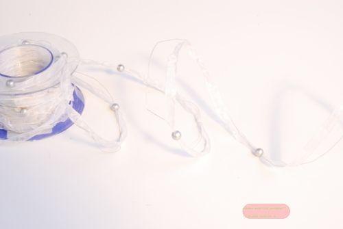 Bild von Girlande 10m/ 10mm, Organza mit Perlen, weiss