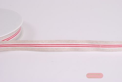 Bild von Band 20m/ 15mm, Mittelstreifen Leinen, rot