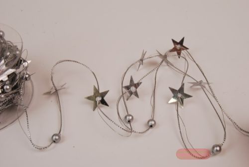Bild von Girlande 10m/ 1mm, Sternen/Perlendraht, silber
