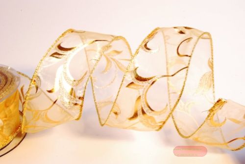 Bild von Band, 10m/ 50mm Leafs auf Organza, gold