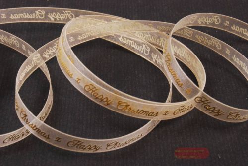 Bild von Band 25m/ 10mm, Happy Christmas, ecru/gold