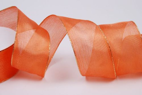 Bild von Band 20m/ 40mm, Sheer - gold Ende, orange