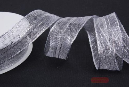 Bild von Band 20m/ 25mm, Streifen im Tüll, silber