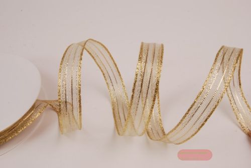 Bild von Band 20m/ 15mm, Streifen im Tüll, gold