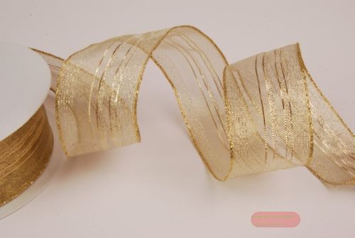Bild von Band 20m/ 40mm, Streifen im Tüll, gold