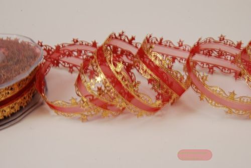 Bild von Band 20m/ 23mm, Sternenkante, rot/gold