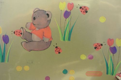 Bild von Bogen 70x 100cm, Bär mit Tulpen, gold