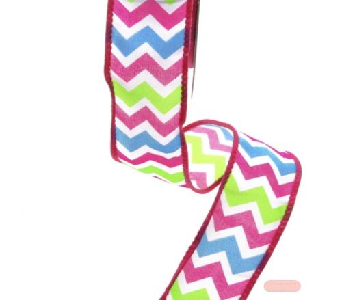 Bild von Band 10m/ 25mm, ZickZack, pink/grün/weiss