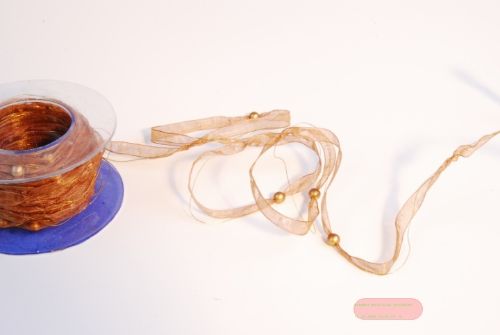 Bild von Girlande 10m/ 10mm, Organza mit Perlen, braun