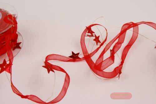 Bild von Girlande 10m/ 10mm, Organza- & Sternen, rot