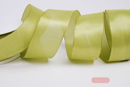 Bild von Band 20m/ 40mm, Sheer - gold Ende, lindengrün
