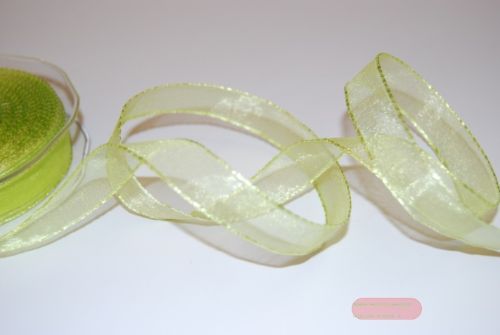 Bild von Band 25m/ 15mm, Organza/ Häkelkanten, grün