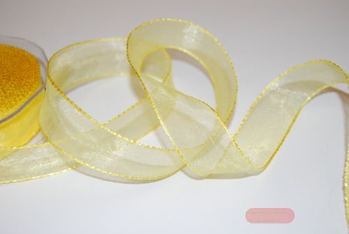 Bild von Band 25m/ 25mm, Organza/ Häkelkanten, gelb
