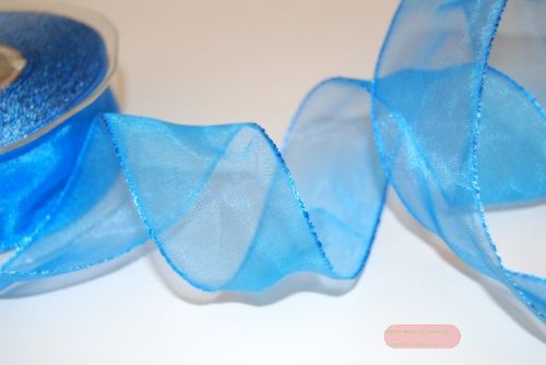 Bild von Band 25m/ 40mm, Organza/ Häkelkanten, blau