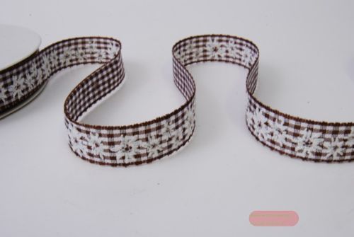 Bild von Band 20m/ 15mm, Karo Vichy mit Edelweiss, braun