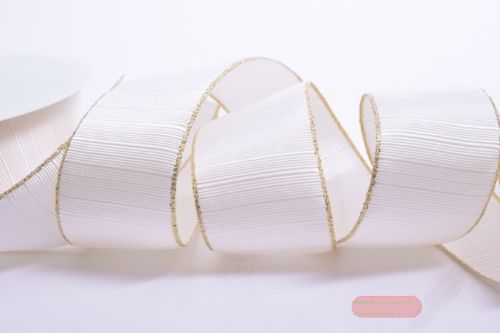 Bild von Band 25m/ 40mm, gerippt mit Kante, creme/gold