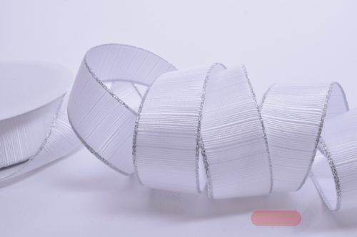 Bild von Band 25m/ 25mm, gerippt mit Kante, weiss/silber