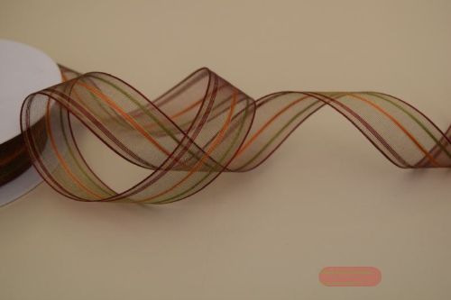 Bild von Band 20m/ 25mm, Streifen-Tüll, rotbraun