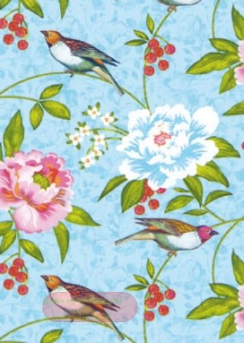 Bild von Rolle 200m x  50cm, Sumatra Vogel m. Blumen, blau