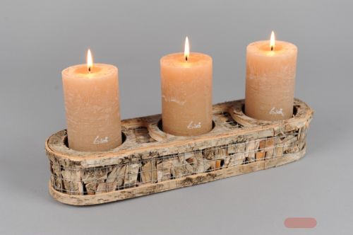 Bild von Kerzenständer, 3-Kerzen L38x 10x H7cm, Birkenholz