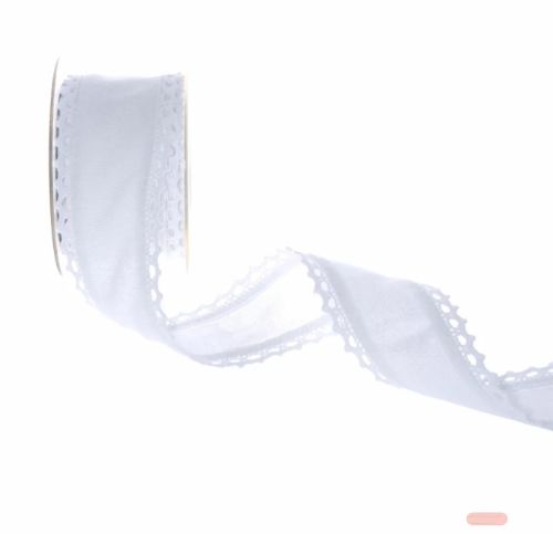 Bild von Band 10m/ 50mm, Cotton m. Häkelspitze, weiss