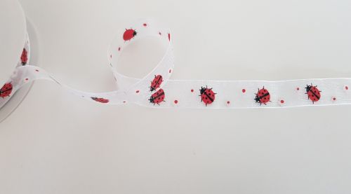 Bild von Band 20m/ 15mm, Marienkäfer, weiss