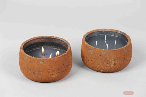 Bild von KerzenTopf, 3-Docht Rock Ø19.5x H10cm, rost*