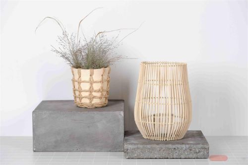 Bild von Laterne, Rattan mit Glas Ø21x H27cm, milky