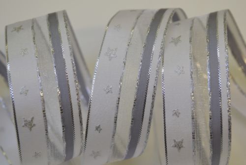 Bild von Band 25m/ 40mm, Org. mit Sternen assy, silber
