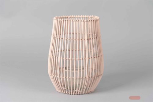 Bild von Laterne, Rattan mit Glas Ø21x H27cm, pink
