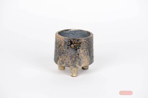 Bild von BlumenTopf, m.Füssen Cliff rock Ø14x H14cm, braun