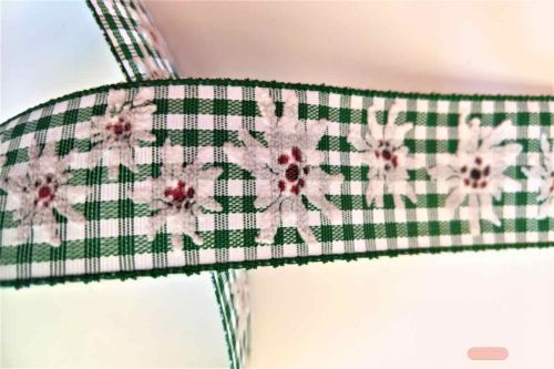 Bild von Band 20m/ 40mm, Karo Vichy mit Edelweiss, grün