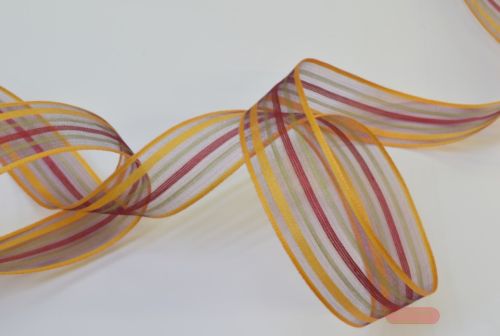 Bild von Band 25m/ 25mm, Organza Streifen, ocker