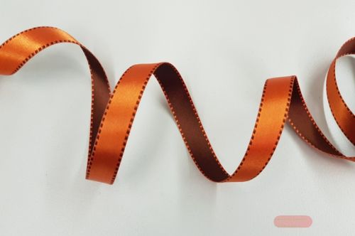 Bild von Band 25m/ 15mm, Satin-Duo Würfelkante, kupfer/braun