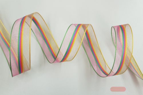 Bild von Band 25m/ 25mm, Organz Streifen farbig, rosa