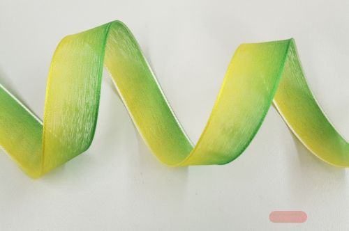 Bild von Band 25m/ 25mm, Organza 2-farbig, grün-gelb