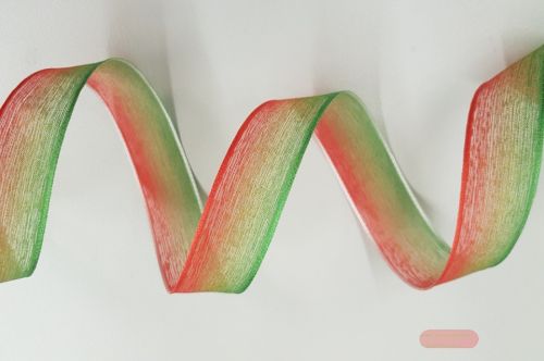 Bild von Band 25m/ 25mm, Organza 2-farbig, rot-grün