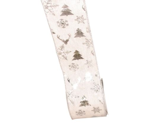 Bild von Band 10m/ 65mm, Leinen Winter forest, natur-silber