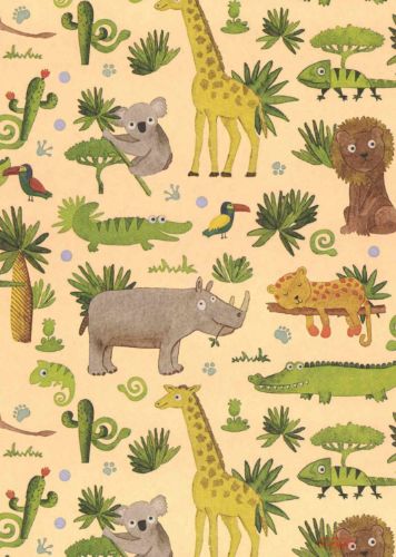 Bild von Bogen 70x 100cm, Savanne Tiere, sand/grün