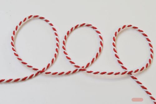 Bild von Band 50m/ 2mm, Kordel 2-fabig, h'rot/weiss