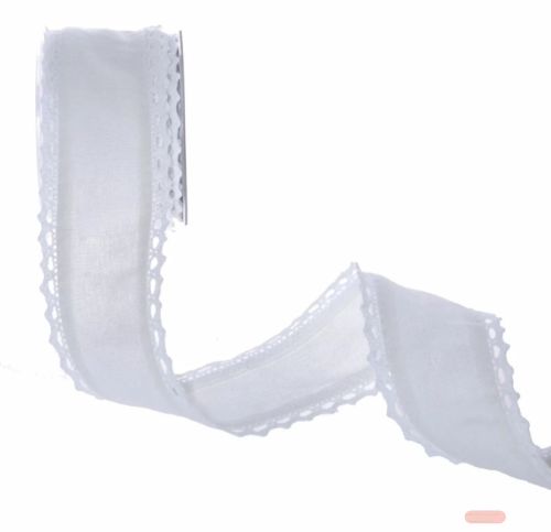 Bild von Band 10m/ 50mm, Cotton m. Häkelspitze, sahneweiss