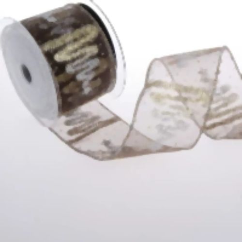 Bild von Band 10m/ 65mm, Glitter-Tannenbäume, braun