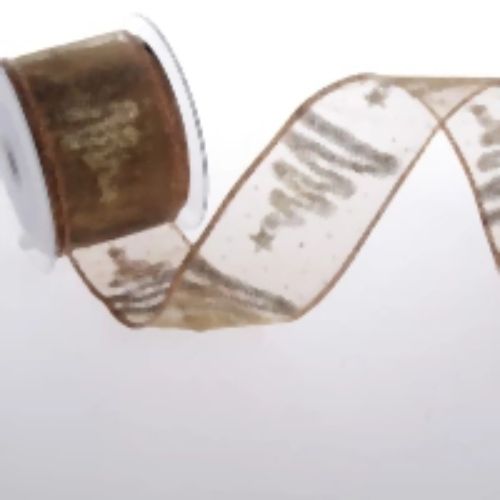 Bild von Band 10m/ 65mm, Glitter-Tannenbäume, bronce
